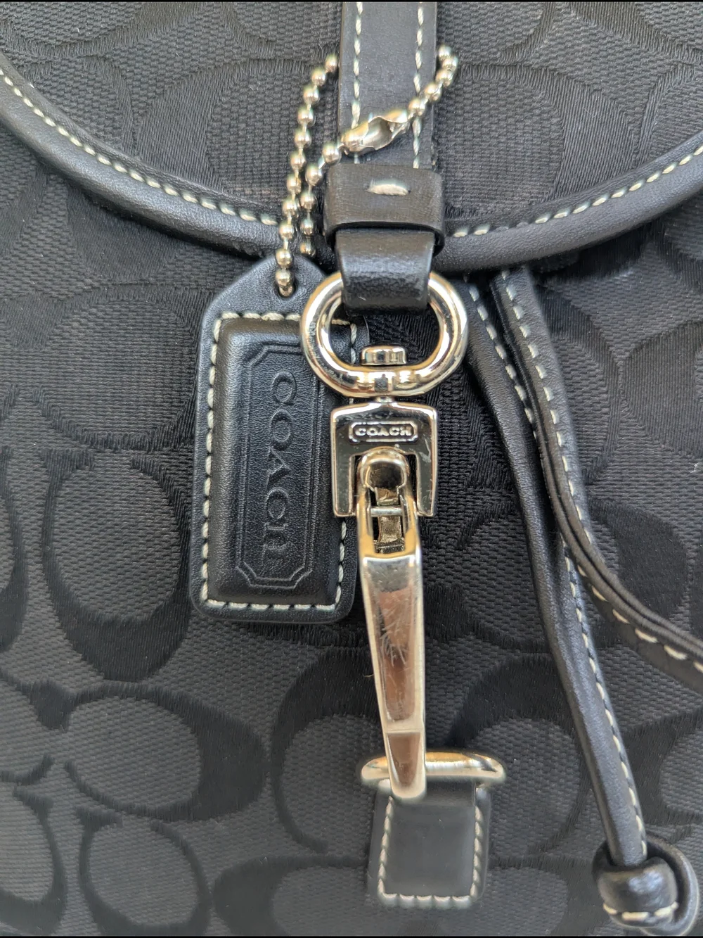 Coach Black Signature Canvas Mini Backpack with Leather Trim